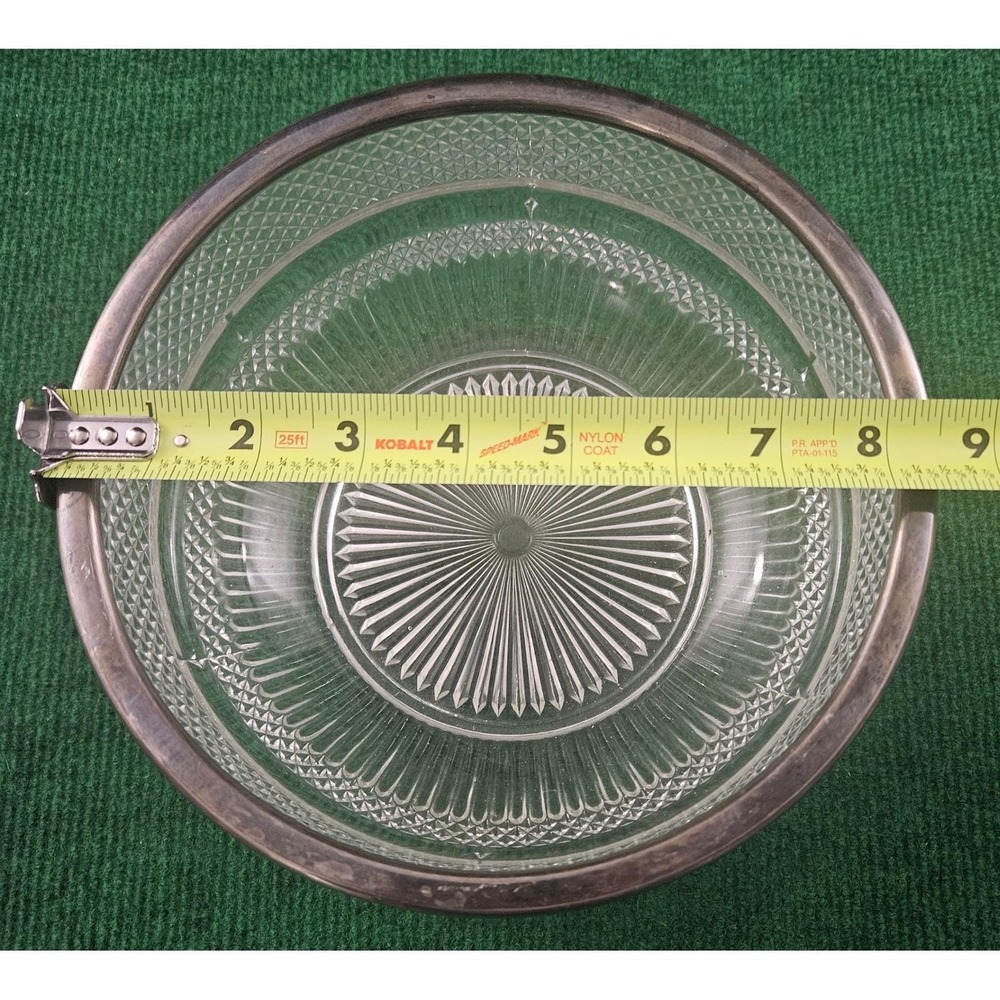 Vintage Crystal Glass Bowl Silver Rimmed‎ Serving Dish Decorative Accent